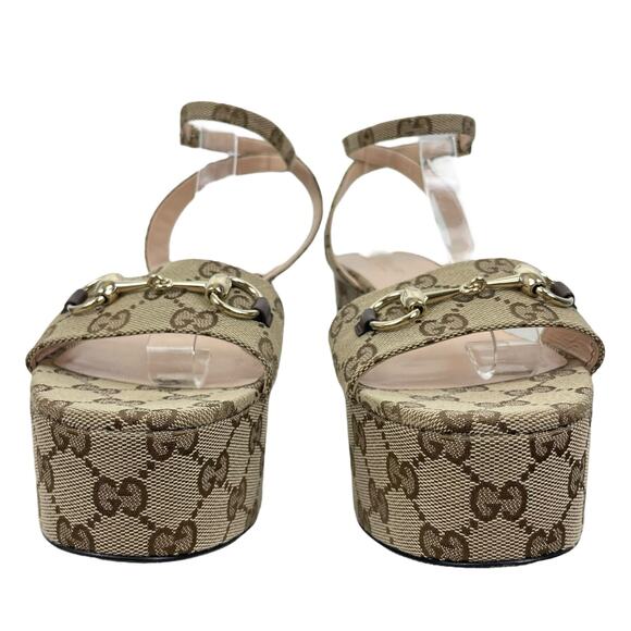 Gucci Beige Monogram Platform Sandals - Picture 5 of 15